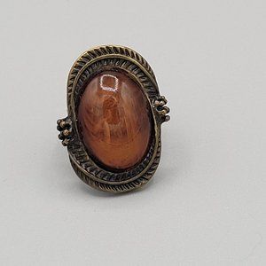 Womens Knuckle Ring Amber Stone Center Stud Accents Size 7 3/4 Copper Color